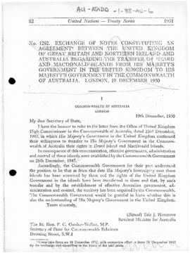 Exchange of notes concerning transfer of Heard Island and McDonald Islands from the United to Aus...