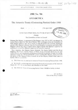 United Kingdom, Antarctic Treaty (Contracting Parties) Order 1988