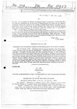 Telegram from Hubert Wilkins concerning activities in Antarctica