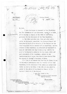 Colonial Office Despatch providing copies of the 30 July 1923 Order in Council and instructing th...