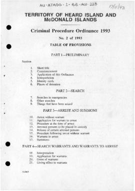 Criminal Procedure Ordinance 1993 of the Territory of Heard Island and McDonald Islands