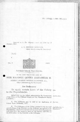 Falkland Islands Dependencies, Application of Colony Laws Ordinance, no 2 of 1957