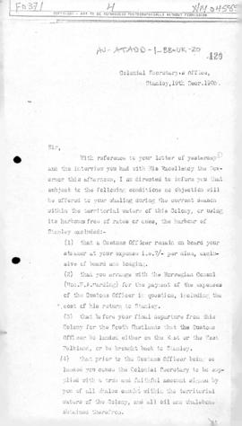 United Kingdom, Permission from the Falkland Islands Government to Alexander Lange to whale withi...