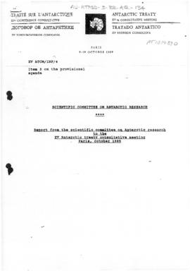 Fifteenth Antarctic Treaty Consultative Meeting, Paris, Information paper 4 "Report from the...