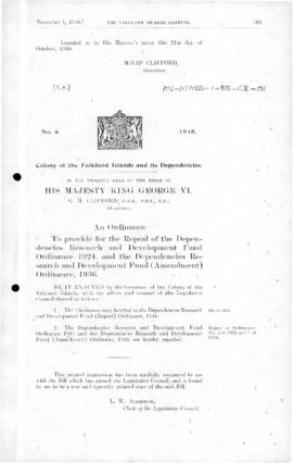 Falkland Islands Dependencies, Research and Development Fund (Repeal) Ordinance, no 6 of 1948
