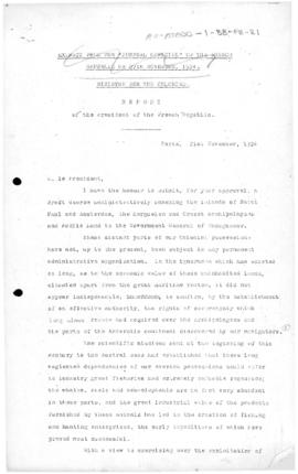 Report of the Minister of Colonies concerning the administration of French Antarctic territories