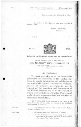 Falkland Islands Dependencies, United Nations Privileges Ordinance, no 15 of 1948
