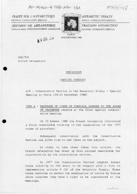 Eighth Special Antarctic Treaty Consultative Meeting, Paris, meeting paper concerning the rules o...