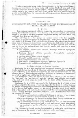 Memorandum relative to sealing in the Dependencies of the Falkland Islands