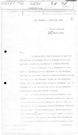 Colonial office letter to British Foreign Office regarding ownership of South Georgia Island