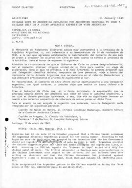 Chilean note to Argentina declining the Argentine proposal to send a Chilean ship on a joint Anta...