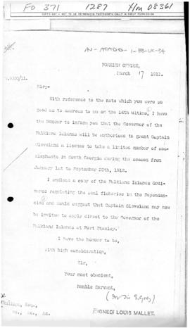 British note to the United States concerning licensing to take elephant seals on South Georgia Is...