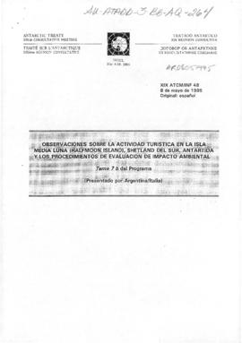 Nineteenth Antarctic Treaty Consultative Meeting, Seoul, Information paper 48 "Observaciones...