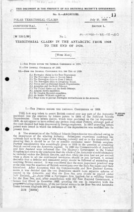 Foreign Office memorandum on territorial claims in the Antarctic 1908 to 1929