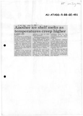 Press article "Another ice shelf melts as temperatures creep higher" Andrew Darby, Sydn...