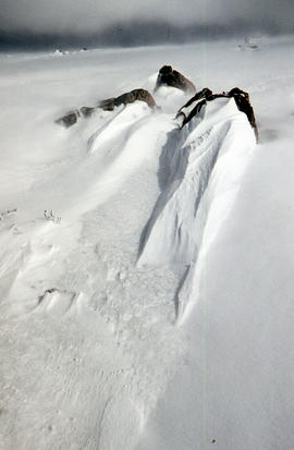 Snowdrift against rocks at Ben Lomond