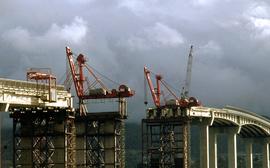 Cranes repairing Tasman Bridge