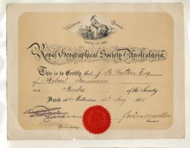 James Backhouse Walker's Certificate of Membership of the Royal Geographical Society of Australasia