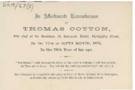 Remembrance Card Thomas Cotton