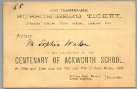 Ticket for admission to Centenary celebration