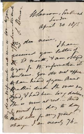 Letters :  Reverend Samuel Benson to his niece, Sarah Benson Walker