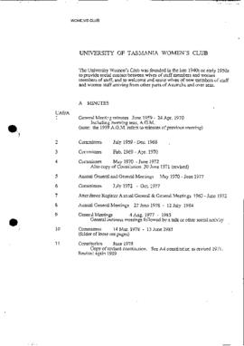 Index to UA9-University of Tasmania Women's Club
